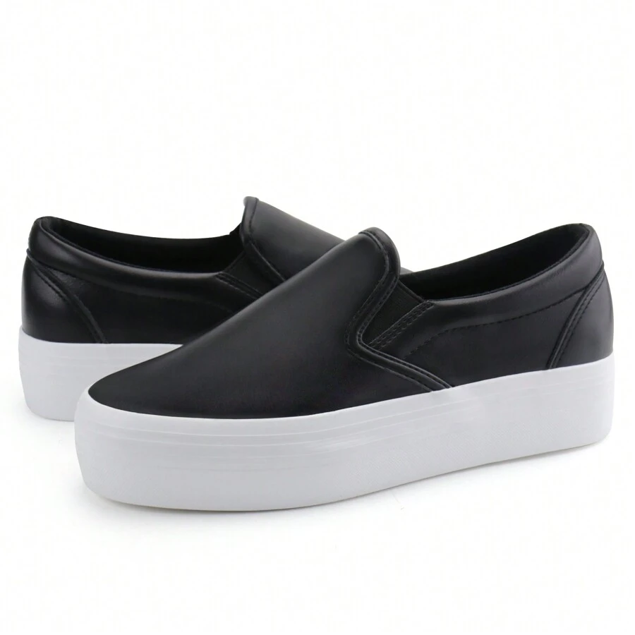 Women Comfortable Slip-On Loafers Platform Casual Loafer Shoes Fashion Daily Walking Shoes - 黑色 - 查看 1