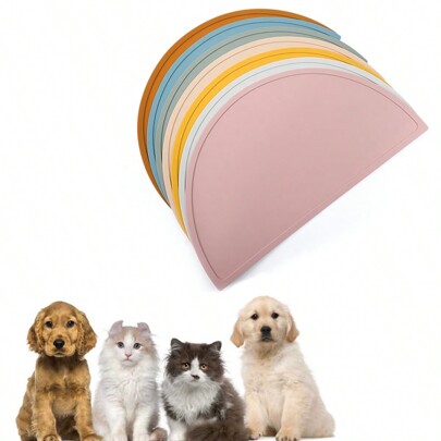 1 pieza Alfombrilla semicircular antideslizante para alimentación de mascotas, alfombrilla de alimentación para perros duradera y antideslizante, alfombrilla de alimentación para gatos resistente al calor y aislada, alfombrilla de alimentación semicircular de silicona de tamaño pequeño para mascotas, fácil de limpiar