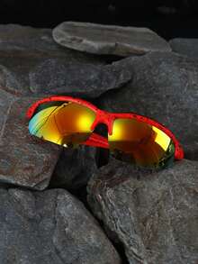 1 Pair Unisex Semi-Frame One-Piece Colorful Lens Goggles, Perfect For Outdoor Sports, Cycling, Mountain Climbing To Prevent Wind And Sand - Red Spots and Red Membrane - View 1