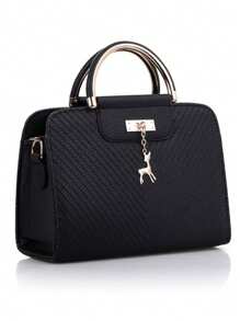 2pcs/Set Spring New Fashion PU Leather Handbag, Includes 1 Medium Shoulder Bag Suitable For Women & Girls As A Stylish Minimalist Commuter Bag, Decorated With Scarf, Business Casual Tote Bag, Perfect For Office, Business And Work Occasions, Ideal For Everyday Elegance And Special Events, Also The Best Mother's Day Gift. - Black - View 5