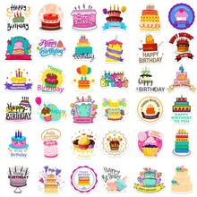 100入組生日快樂貼紙，可愛氣球蛋糕蠟燭防水乙烯基貼紙適用於青少年和成年人，動畫貼紙適用於派對裝飾、禮品包裝、滑板、吉他、行李箱、剪貼簿等 - 彩色 - 查看 4