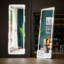 Sweetcrispy 64"X 21" Full Length Mirror With LED Lights Full Body Floor W/Dimming 3 Color Lighting Mirrors Lighted Standing Hanging Tall With Stand Aluminum Thin Frame For Living Room, Home - White - View 3