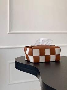 CMYD Studio 1pc Black And White Checkered Paper Towel Holder Luxury Chic Dining Table Tissue Box Vintage Woven Paper Napkin Dispenser For Kitchen Bathroom Home Decor Elegant Storage Organizer - Multicolor - View 8