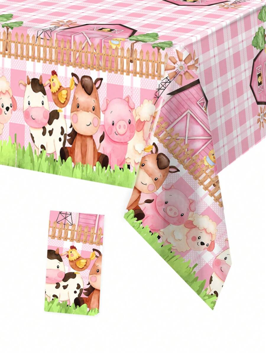 1Pc Farm Animals Plastic Tablecloth Table Cover Birthday Wedding Gender Revealing Party Table Decor Home Decor, Birthday Party Decor, Back To School Valentine Day