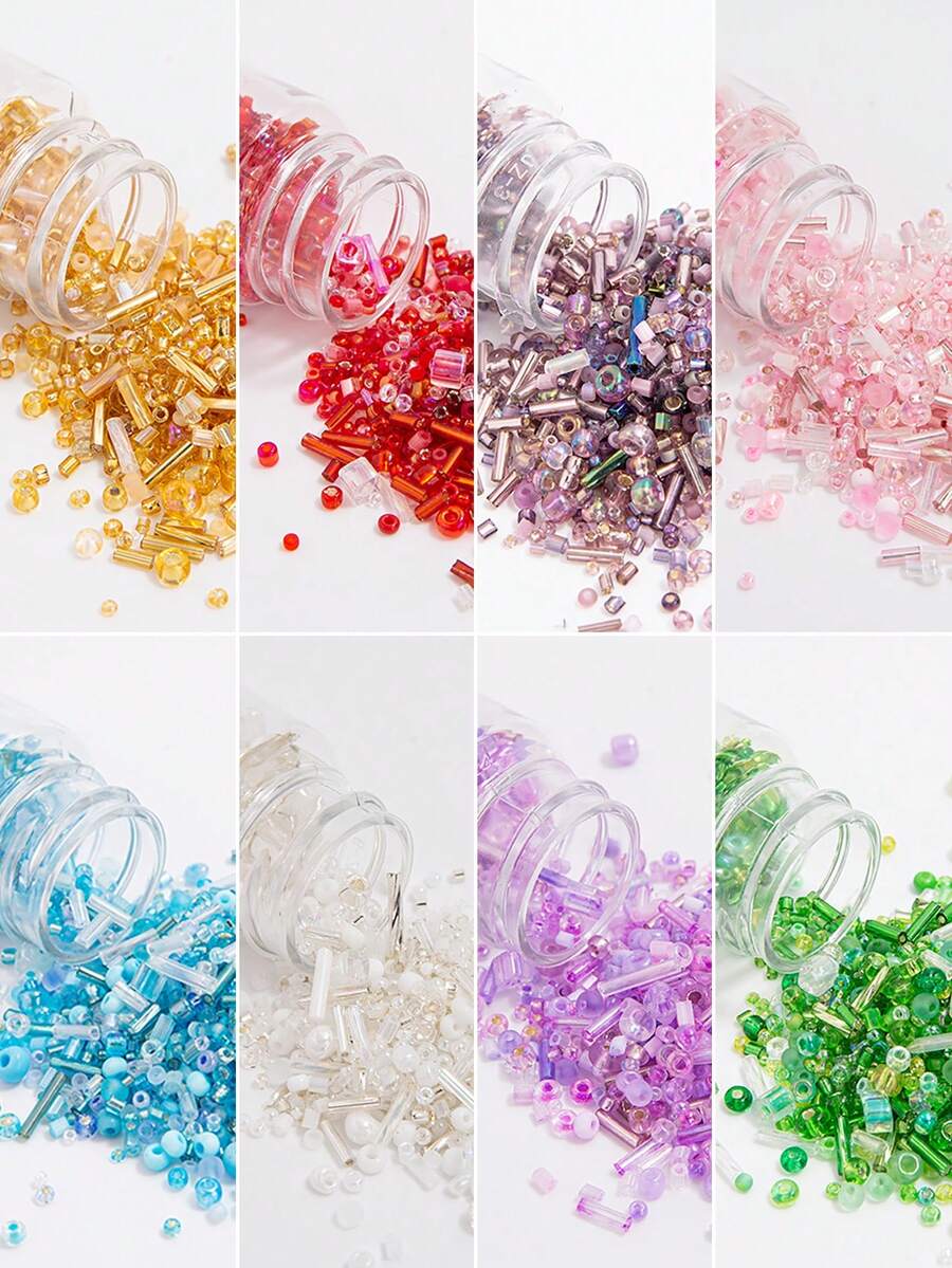 500pcs 14mm Mixed Glass Rice Beads DIY Handmade Bead Tube Bead Glass