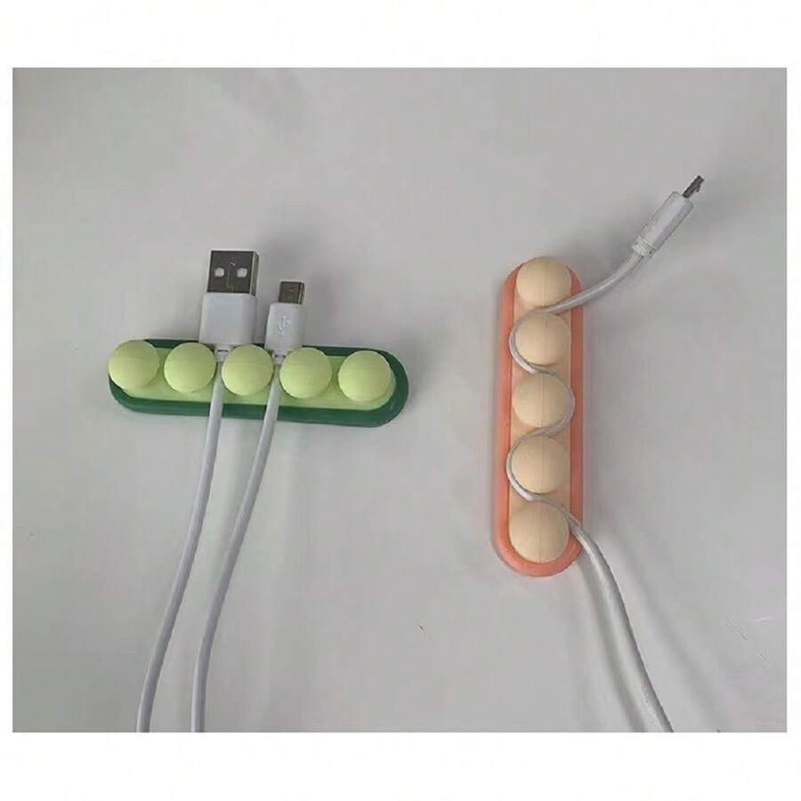 1pc Color Random Desktop Fixed Cable Organizer, Wire Sorting And Storage Hub, Self-Adhesive Winding Device, Data Cable Winding Device, Data Cable Storage Device, Wall Mounted Mobile Phone Charging Cable Fixing Device, Fixed Cable Clip Clip Sorting And No-Drill 1 Piece Of Pea Shaped Earphone Cable Sorting And Storage Cable Routing Device - Multicolor - View 1