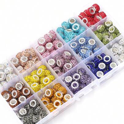 30pcs Fashionable And Versatile Diamond Ball Beads, 3-Row Round Soft Ceramic Beads With Large Diameter And Colored Spacer Beads For DIY Bracelet And Jewelry Making