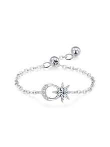 1件装 925纯银日月相逢吊坠可调节链环，适合女性度假和约会佩戴 - 銀色 - 查看 1