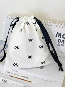 1 pièce/set Sac de rangement à cordon élégant avec impression nœud papillon, sac de maquillage, sac de sous-vêtements et de vêtements, sac hygiénique. Ensemble organisateur de voyage essentiel pour les courts séjours, jeu de cubes de rangement, ensemble de sacs de rangement pour valise. Fournitures scolaires, accessoires de chambre étudiante, décoration de chambre. Organisateur de maquillage, sacs de maquillage, trousse de maquillage. Organisateur de maquillage pour les vacances d'hiver, fournitures scolaires.