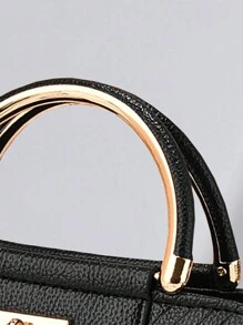 2pcs/Set Spring New Fashion PU Leather Handbag, Includes 1 Medium Shoulder Bag Suitable For Women & Girls As A Stylish Minimalist Commuter Bag, Decorated With Scarf, Business Casual Tote Bag, Perfect For Office, Business And Work Occasions, Ideal For Everyday Elegance And Special Events, Also The Best Mother's Day Gift. - Black - View 10