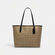 Bolso de mano tipo City de lona con estampado de firma de Coach en outlet - dorado/caqui/negro - Ver 1