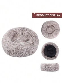 1 pieza Cama redonda no desmontable para mascotas con peluche de unicolor, suave y cómoda, lavable a máquina, adecuada para uso diario y viajes con gatos y perros, adecuada para mascotas pequeñas y medianas