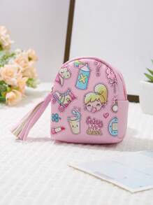 Cartoon Little Girl Coin Purse Portable Storage Bag - Pink - View 1