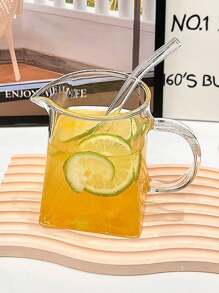 1pc Stylish Square Glass Cup, High Borosilicate Heatproof Water Mug With Handle, Tea Sharing Pot, Juice & Coffee Cup