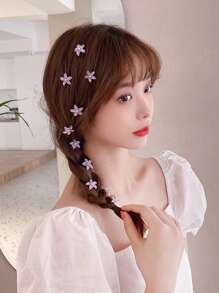 10pcs Girls' Purple Rhinestone Flower Hair Clips, Mini Lilac Flower Headbands For Daily Life Or Wedding Season Flower Girls - Purple - View 3