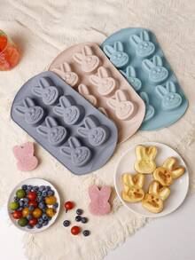 1pc Creative 6-Cavity Rabbit Shaped Cake Mold, Cartoon Cute Ice Cream Pudding Jelly Mold Silicone Baking Tool, Steaming & Baking , Easy To Clean, Suitable For Easter, Children's Day, Birthday Party, Parent-Child DIY Baking, Wedding Favors - Multicolor - View 3