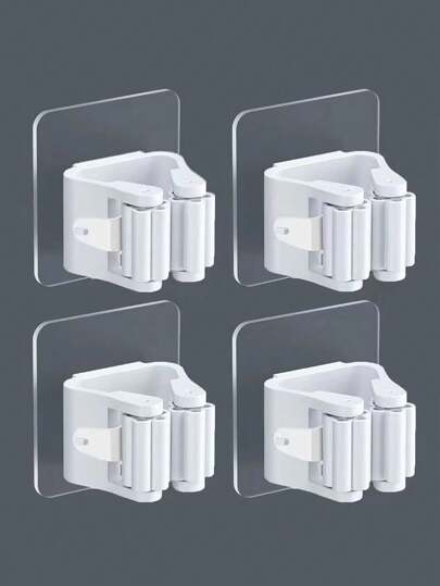 4pcs Multi-Function Punch-Free Wall-Mounted Strong Mop Hook, Waterproof Mop Storage Rack, Broom Hook, Bathroom Tool Storage Clip, Bathroom Hook, Bathroom Accessories, Suitable For Placing Mop Broom And Cleaning Tools In Bathroom,Bag,Organizer,Storage,Kitchen