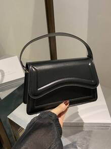 New Arrival Black PU Leather Solid Color Small Square Bag For Girls, Simple & Stylish Portable Bag For Going Out, Handbag