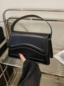 New Arrival Black PU Leather Solid Color Small Square Bag For Girls, Simple & Stylish Portable Bag For Going Out, Handbag