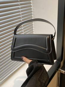 New Arrival Black PU Leather Solid Color Small Square Bag For Girls, Simple & Stylish Portable Bag For Going Out, Handbag