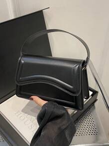 New Arrival Black PU Leather Solid Color Small Square Bag For Girls, Simple & Stylish Portable Bag For Going Out, Handbag