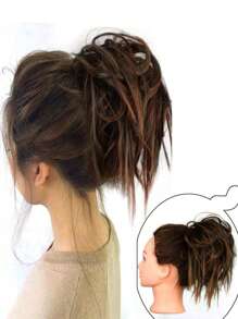 Pinza de pelo Messy Bun con extensión de cabello sintético para mujeres con cabello corto y liso, ideal para uso diario con cola de caballo y mayor longitud del cabello, 10 pulgadas - Light Brown - Ver 2