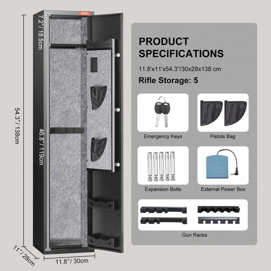 VEVOR Gun Safe Rifle Safe With Fingerprint & Digital Keypad Lock For 6