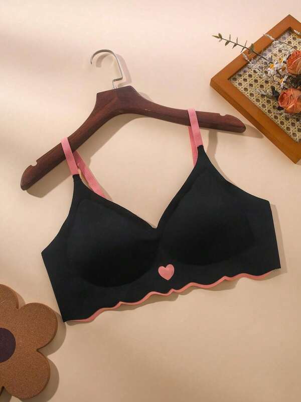 QXCQ Ropa interior con detalles de amor para mujeres, inalámbrica, sin rastro, anti-caída, deportiva, cómoda, lencería