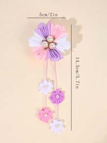 2 piezas Pinzas para el cabello con flores para niñas, decoración de flores y perlas falsas en pinzas para el cabello, accesorios lindos para el cabello de adolescentes - Morado - Ver 4