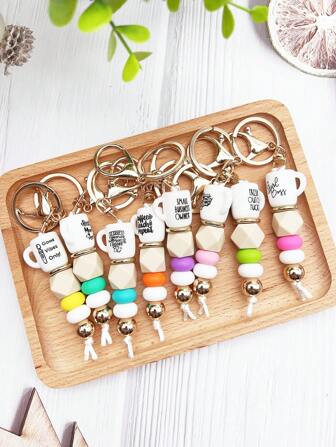 1入時尚創意矽膠咖啡杯串珠鑰匙扣，適用於袋子、鑰匙，送給朋友的禮物