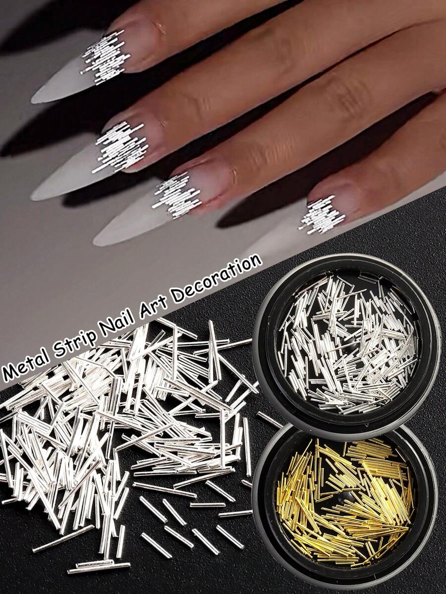 2 Bottles High Glossy Metal Strip Nail Art Jewelry Gold And Silver Mixed Size Metal Stripe Nail Art Pendant Y2K Sparkly Party Nail Art Decoration Nail Salon Accessories Diy Nail Supplies Nails Nail Charms Nail Gems