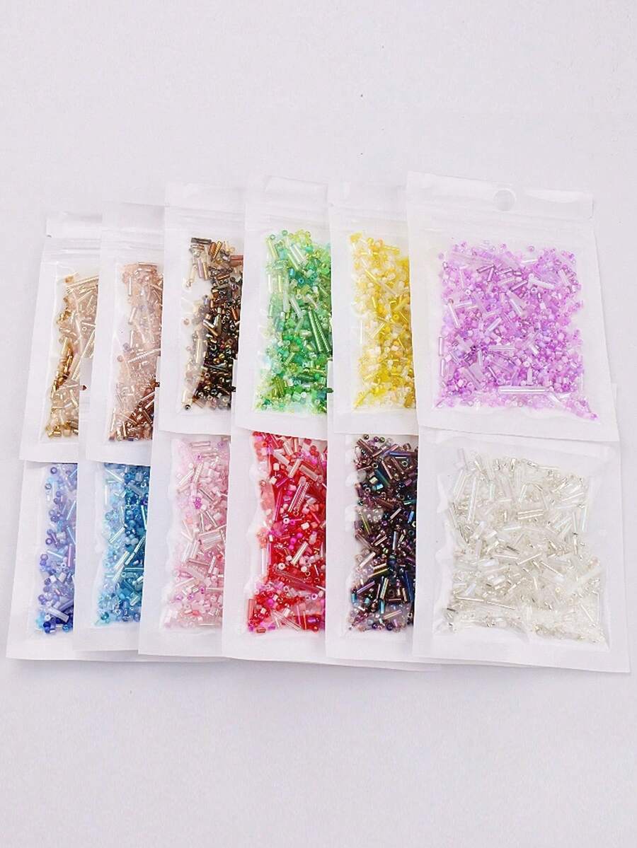500pcs 14mm Mixed Glass Rice Beads DIY Handmade Bead Tube Bead Glass