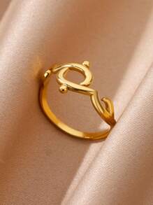 1入極簡阿拉伯愛情名句開口戒指，女士男士18K金鍍不鏽鋼指環，穆斯林禮物訂婚結婚戒指時尚珠寶飾品配件 - 阿拉伯語愛 - 查看 9