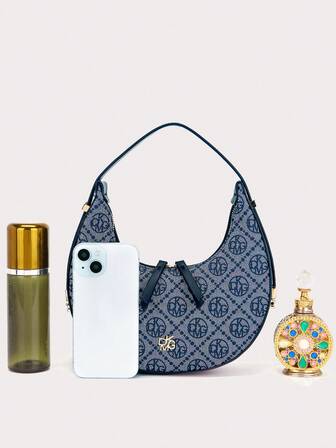 DK DKMG 1 st mors dag kvinnors bohemisk stil tryckt sidenmånformad väska, justerbar rem, lämplig för semester, fester, shopping, dejting och presenter