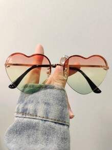 1pc Fashionable Women Heart-Shaped Metal Frame Gradient Colorful Fashion Glasses, Suitable For Party, Holiday, Music Festival, Tourism, Y2K Style For Summer Beach Vacation,Outdoor,Travel - 金色 - 查看 7