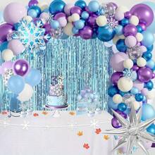 130 buc/set balon arc Frozen, balon albastru violet alb cu fulg de zăpadă, balon folie stea explozivă pentru decorațiuni de petrecere de ziua de naștere Frozen de iarnă, Crăciun