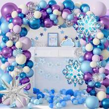 130 buc/set balon arc Frozen, balon albastru violet alb cu fulg de zăpadă, balon folie stea explozivă pentru decorațiuni de petrecere de ziua de naștere Frozen de iarnă, Crăciun