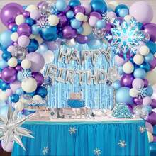 130 buc/set balon arc Frozen, balon albastru violet alb cu fulg de zăpadă, balon folie stea explozivă pentru decorațiuni de petrecere de ziua de naștere Frozen de iarnă, Crăciun