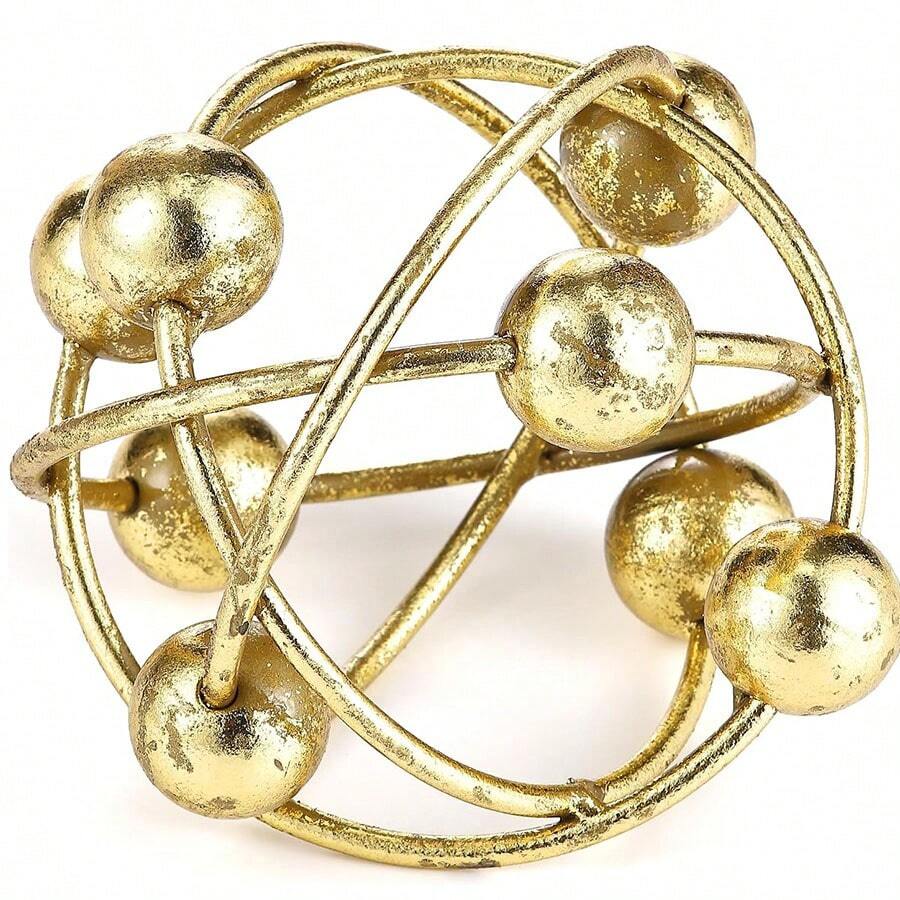 6-Inch Metal Round Orbital Sphere With Golden Orbit Balls, Decorative Gold Sphere Sculpture For Home Table Shelf Decor - Gold - View 1