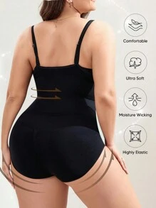 1件女性加大尺寸開胸雕花控制肚皮提臀收腹塑身連體衣，適用於塑形下半身