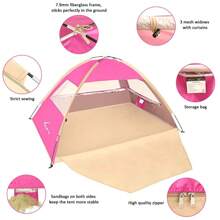 [1pc] Beach Tent Sun Shelter For 3/4-5/6-7/8-10 Person, UPF 50+ UV Protection Beach Canopy, Lightweight And Easy Setup Cabana, Portable Beach Shade Tent - 粉色 - 查看 5
