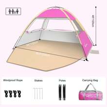 [1pc] Beach Tent Sun Shelter For 3/4-5/6-7/8-10 Person, UPF 50+ UV Protection Beach Canopy, Lightweight And Easy Setup Cabana, Portable Beach Shade Tent - 粉色 - 查看 4