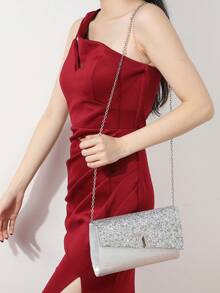 Women Evening Clutch Bag Bridal Wedding Gold Sparkling Glitter For Women Prom With Detachable Metal Chain For Wedding And Party Shoulder Bag For Women Clutch Purses For Ladies Bag Crossbody Unique  Handbag  Women's Handheld Evening Bag Versatile Glitter Handheld Bag Cocktail Party Wedding New Banquet Bag - 銀色 - 查看 4