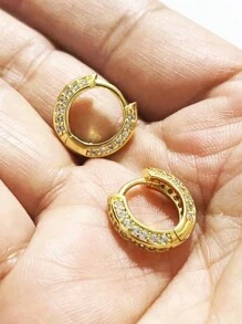 1 Pair Of New Men's Earrings, HOOP Rhinestone Earrings, Hip-Hop Style, Copper Material Inlaid With Rhinestones Craft Classic Ear Buckle, Personalized Ear Accessories