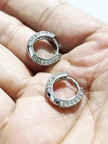 1 Pair Of New Men's Earrings, HOOP Rhinestone Earrings, Hip-Hop Style, Copper Material Inlaid With Rhinestones Craft Classic Ear Buckle, Personalized Ear Accessories