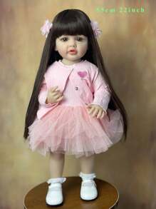 Đồ trang trí Giáng sinh 55cm 22inch Búp bê em bé tái sinh có thể đứng Búp bê toàn thân bằng nhựa vinyl mềm mại giống như thật Búp bê sơ sinh công chúa cho trẻ mới biết đi Bebe Quà tặng sinh nhật đáng yêu - Hồng - Xem 2