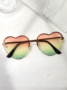 1pc Fashionable Women Heart-Shaped Metal Frame Gradient Colorful Fashion Glasses, Suitable For Party, Holiday, Music Festival, Tourism, Y2K Style For Summer Beach Vacation,Outdoor,Travel - 金色 - 查看 12