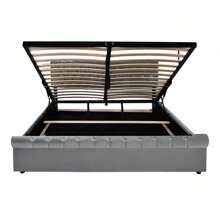 KOMHTOM Lit rembourré 180*200 avec sommier à lattes et tête de lit, Lit rembourré avec tête de lit réglable en hauteur, pour adultes & adolescents, Support de lattes en bois, Montage facile, Velours, gris, Lit rembourré, 180*200cm, Lit de rangement hydraulique avec tête de lit réglable - Gris - Voir 4