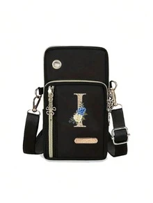 1入金色字母A-Z花卉印花便攜手機包，送給女士的生日禮物，感謝老師，大容量可重複使用，送給女士，母親，老師，朋友，伴娘，情人節禮物，學生，適合日常使用，生日，假日，度假，海灘，旅行，通勤，野餐，露營，家庭必備 - 黑色 - 查看 28