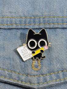 1pc Cute Cartoon Cat Brooch With Black Cat And Colored Pen Design Metal Badge, Unique Badge Pin Accessory Suitable For Men And Women Daily Wear - Cat - View 2